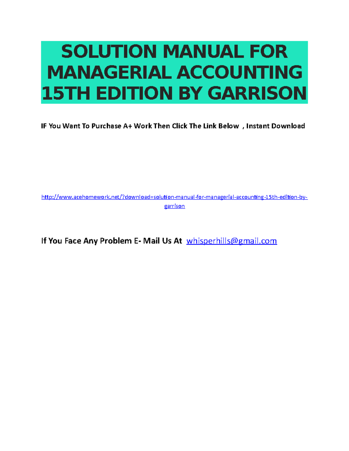 Solution manual for managerial accounting 15th edition by garrison ...