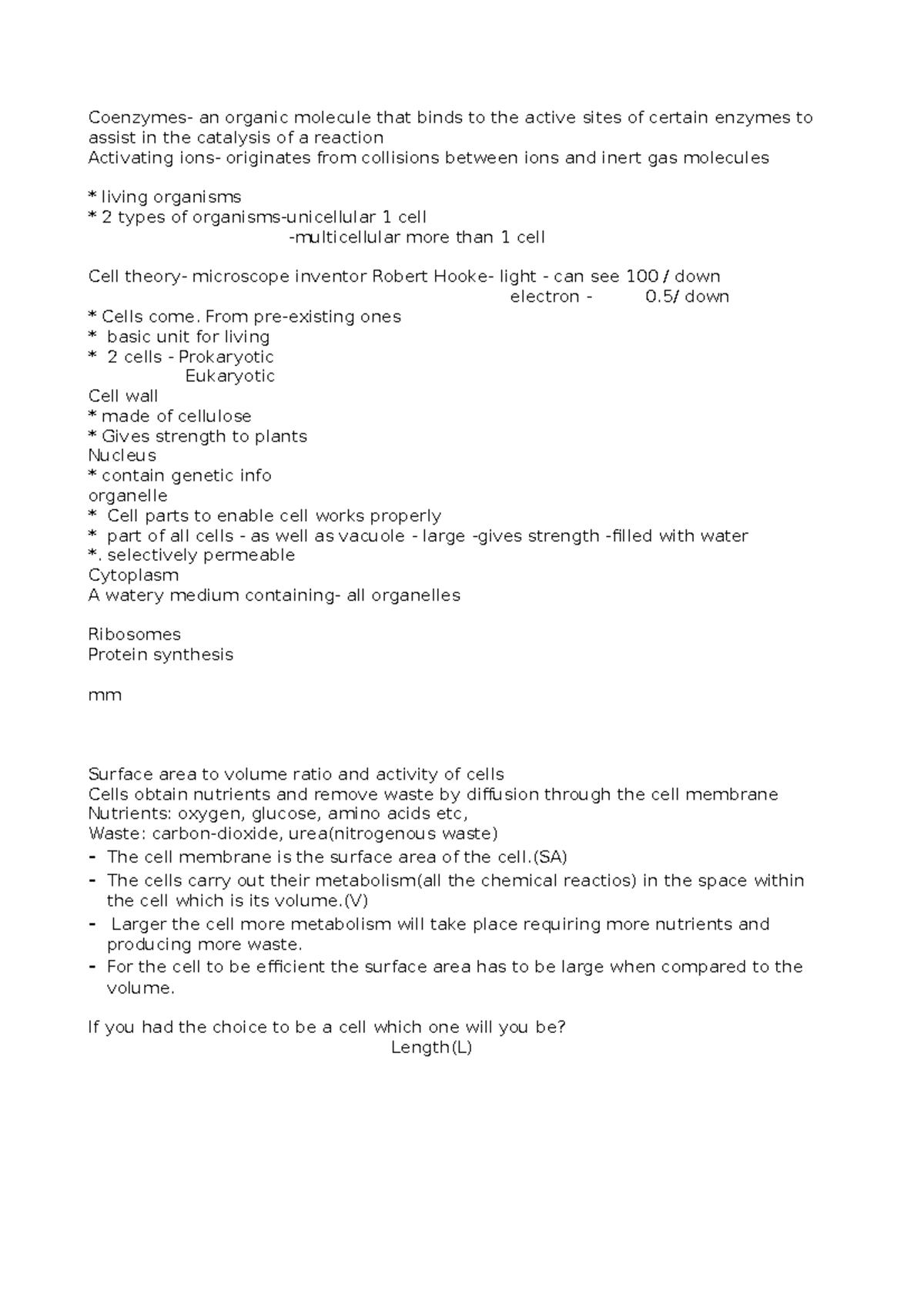 Bio - assignment notes - Coenzymes- an organic molecule that binds to ...