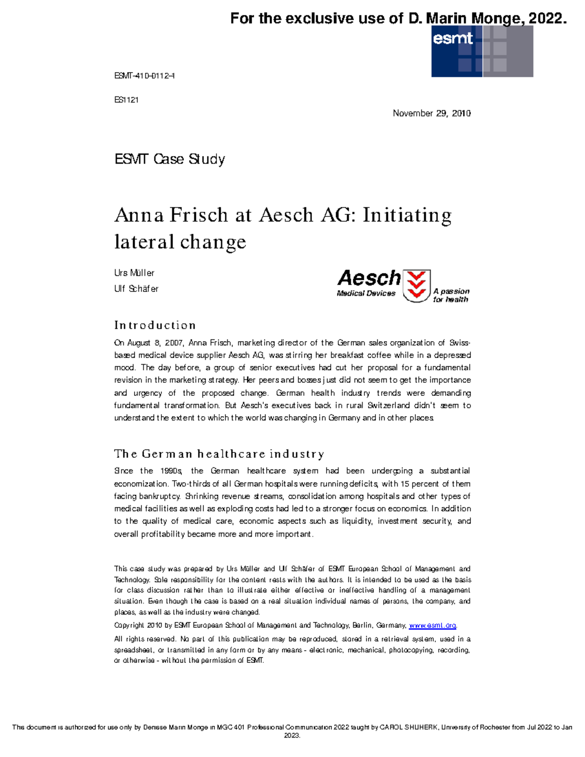 Initiating Lateral Change - ESMT–410–0112– ES This case st udy was ...