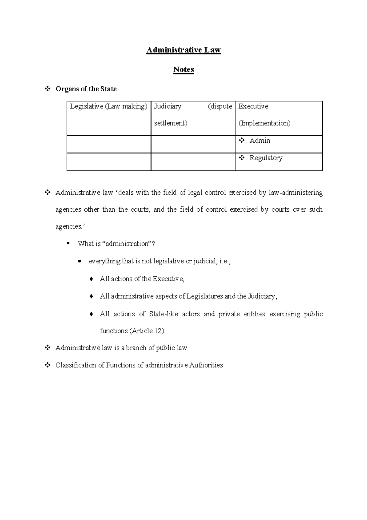 Administrative Law Notes - Administrative Law Notes v Organs of the ...