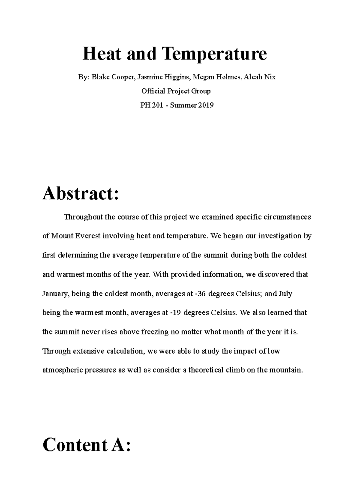 Final Physics Lab - Lab 1 - Heat And Temperature By: Blake Cooper ...