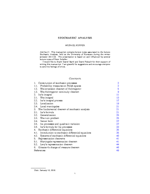 Lecture Notes For The Course Stochastic Analysis (additional Material ...