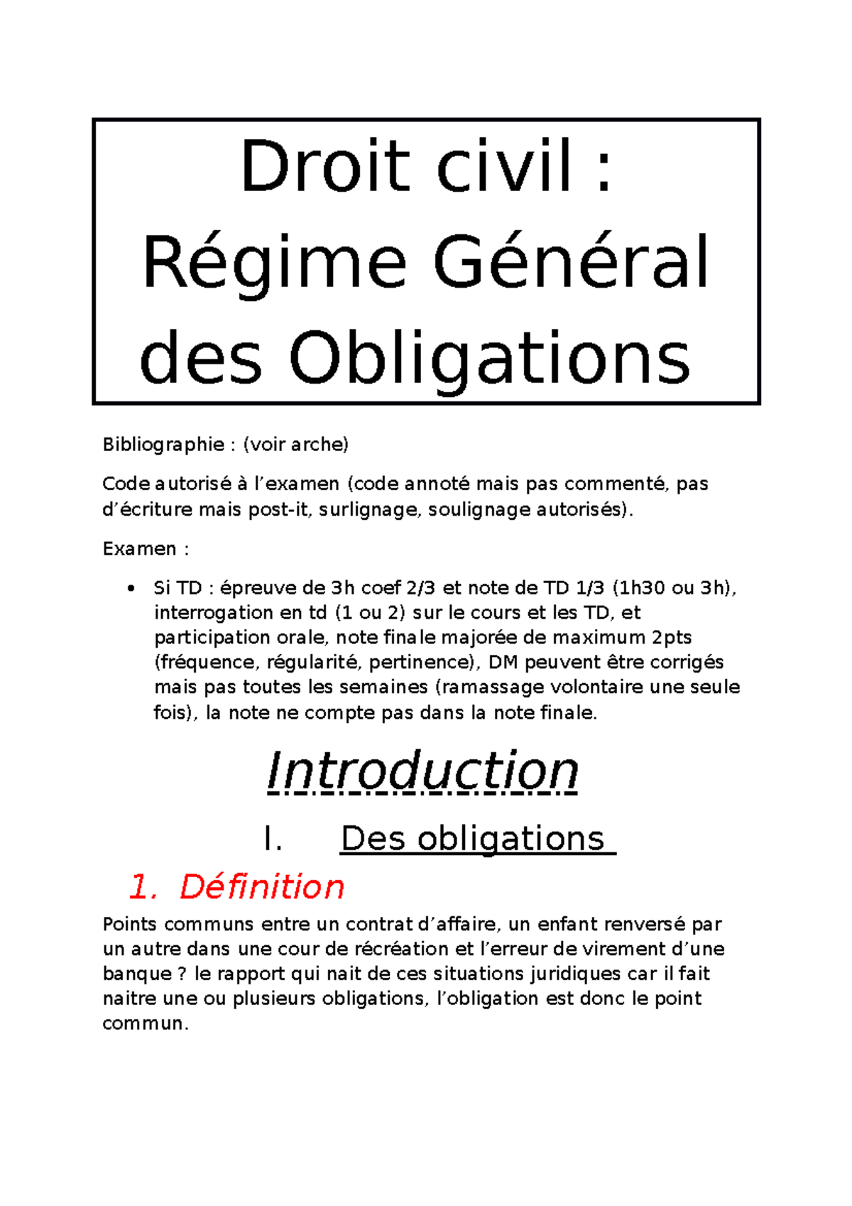 Régime général des obligations Droit civil Régime Général des