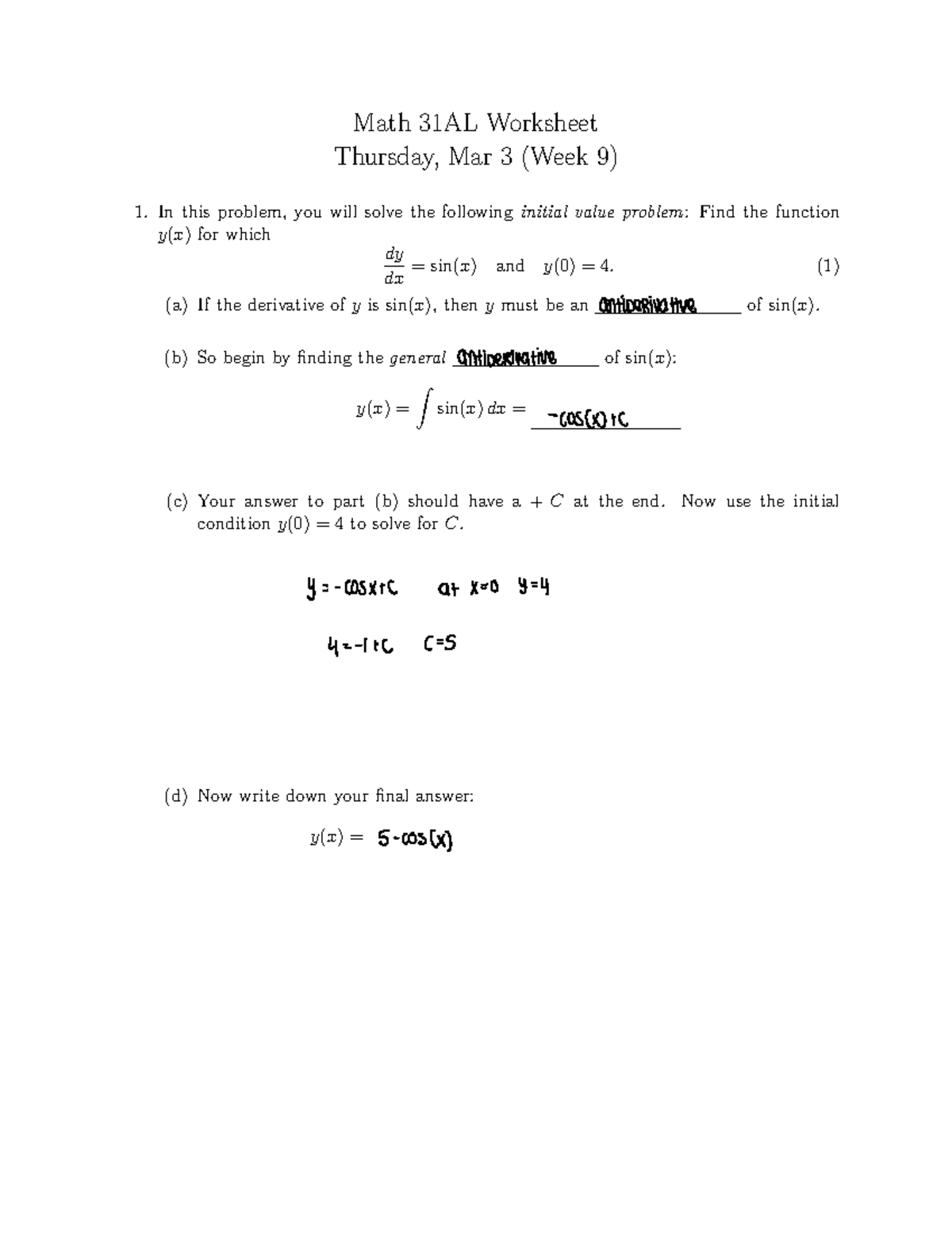 Worksheet 18 - Math 31AL Worksheet Thursday, Mar 3 (Week 9) In this ...