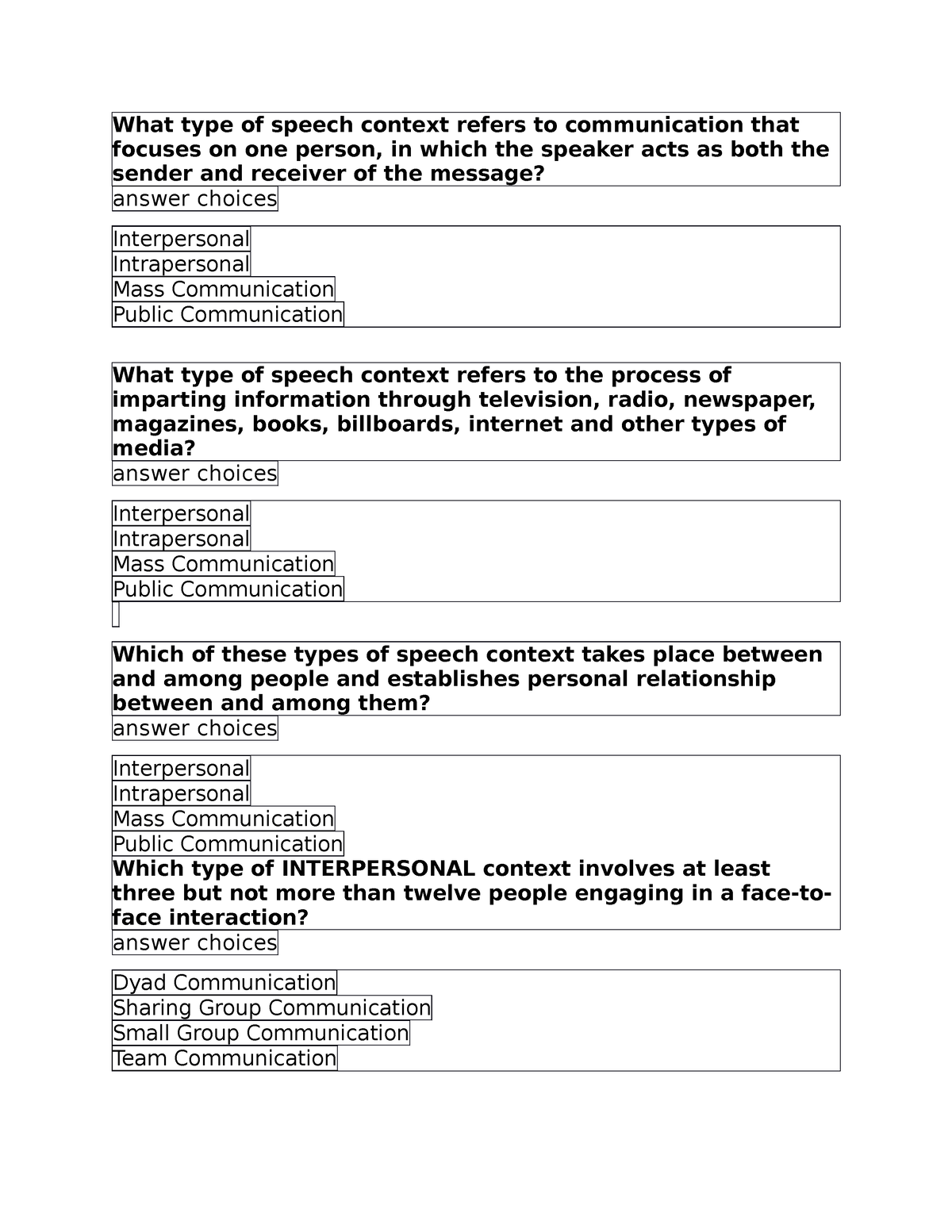 what type of speech context refers to communication