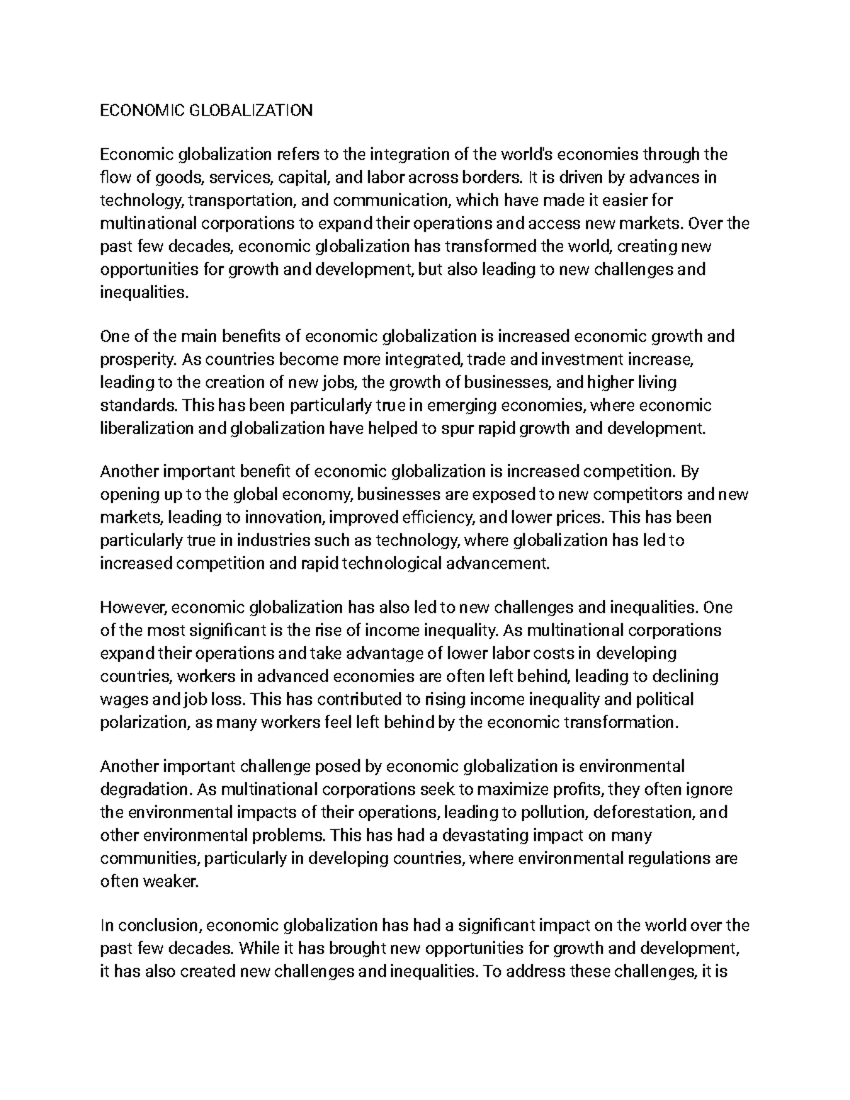 Economic Globalization - ECONOMIC GLOBALIZATION Economic globalization ...
