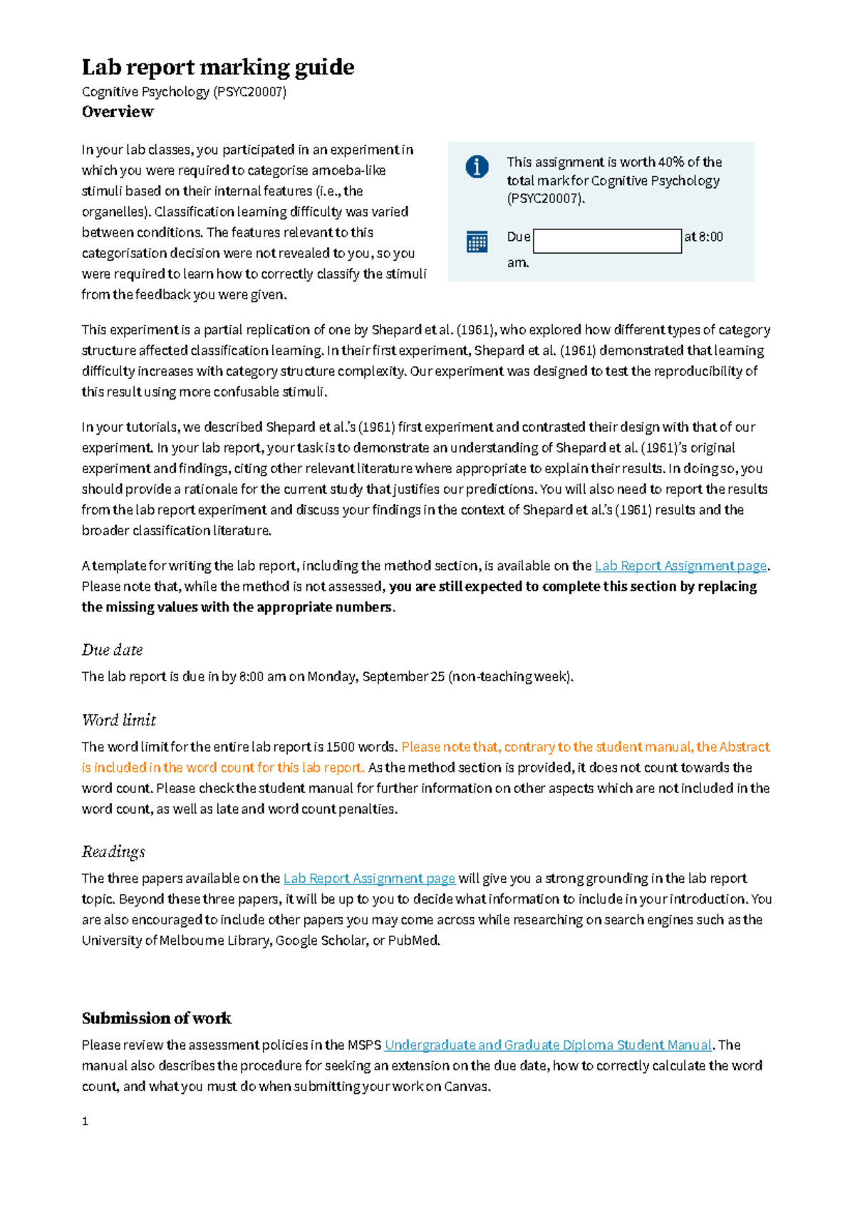 PSYC2007 lab report marking-guide 2023 - Lab report marking guide ...