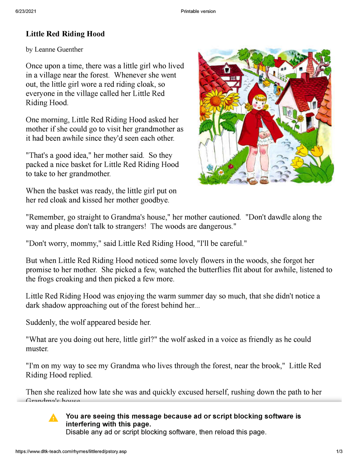 Little Red 6 23 2021 Printable Version Dltk teach rhymes littlered pstory asp 1 Little Red 