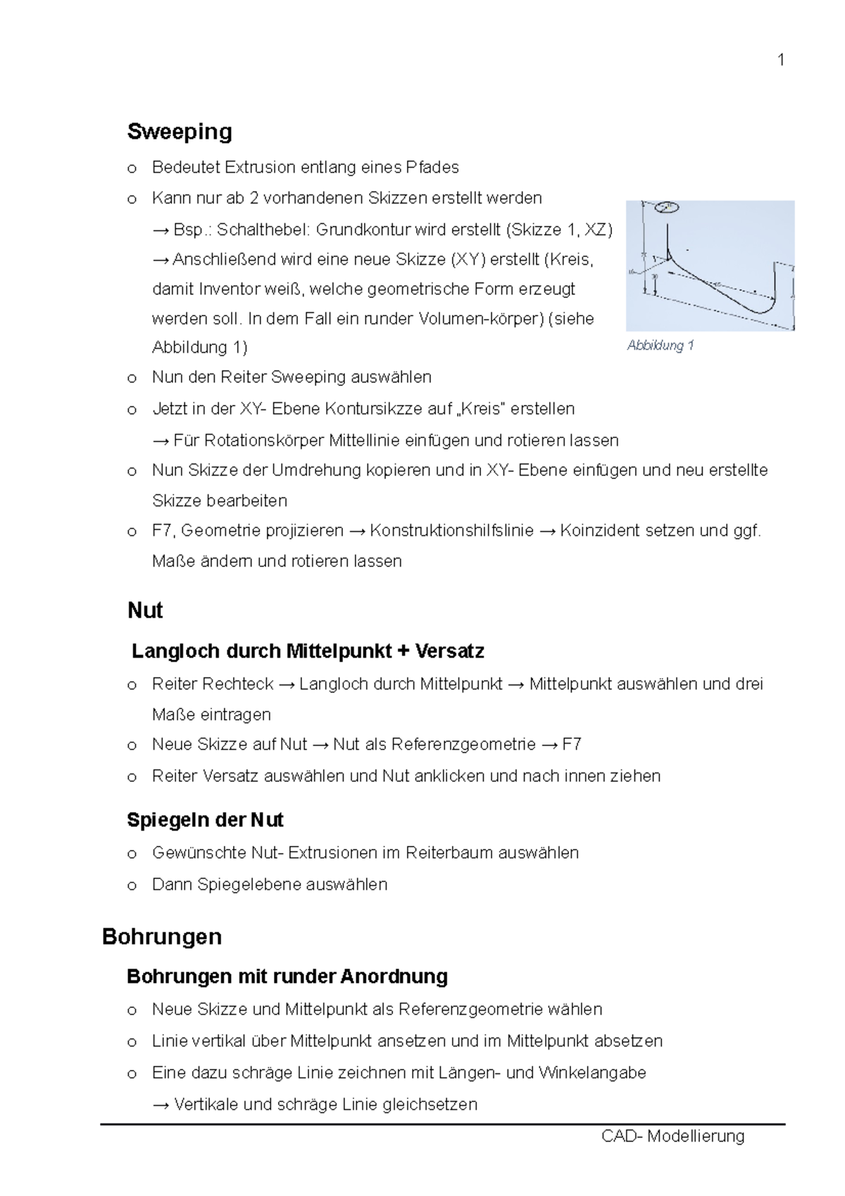 CAD Modellierung 1 Sweeping o Bedeutet Extrusion entlang eines