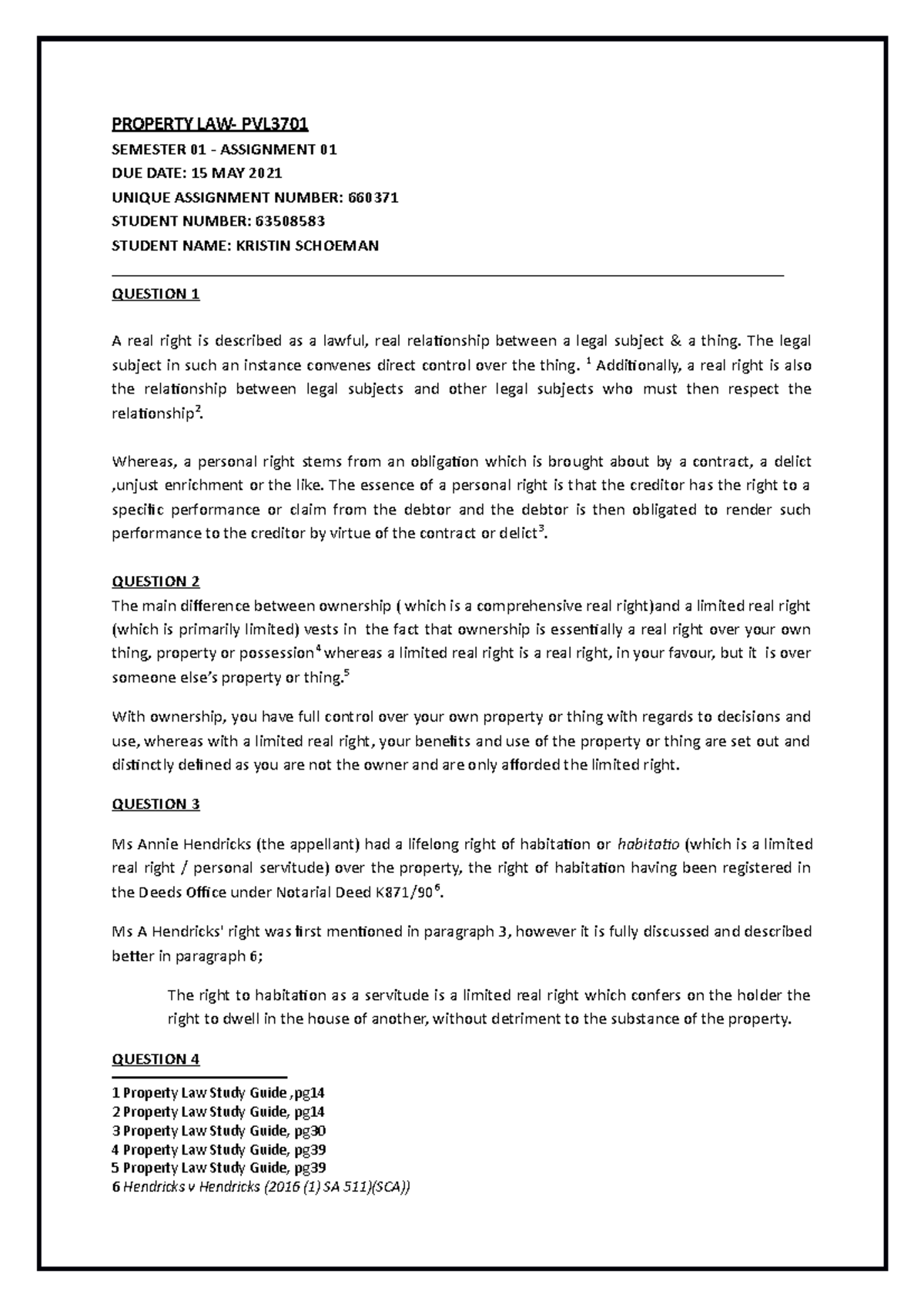 Property LAW assignment 01 PROPERTY LAW PVL SEMESTER 01 ASSIGNMENT