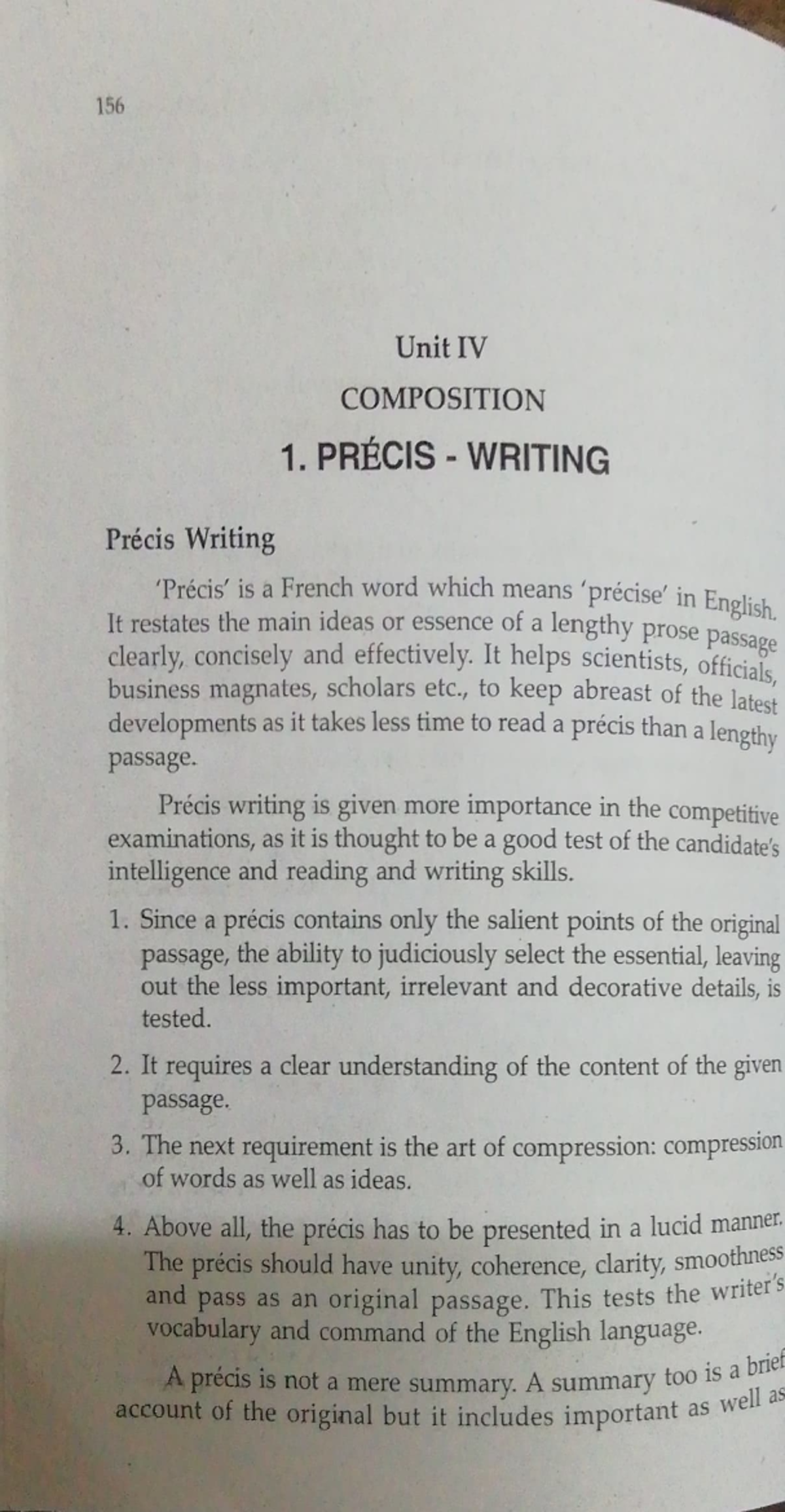 18ENG22L-U4 - 156 Unit IV COMPO SITIO N 1. PRECIS - WRI TI NG Preci s ...