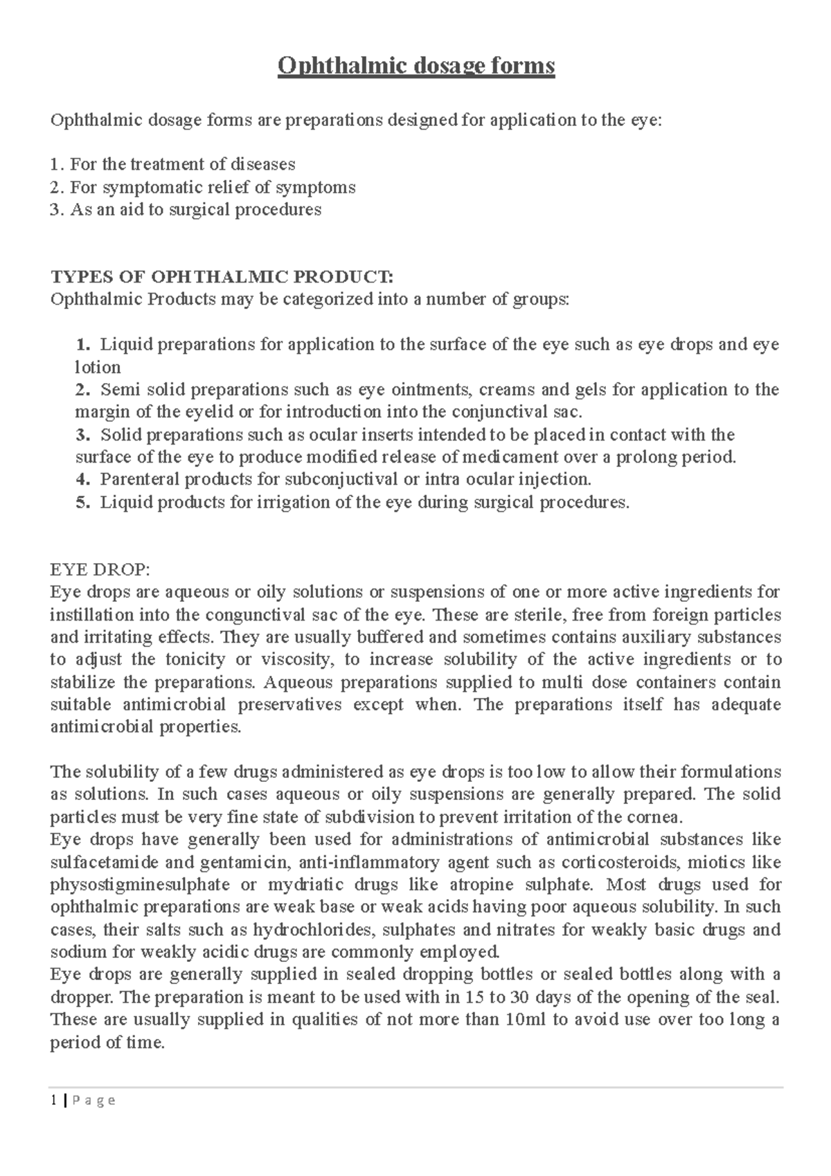 Chapter - 11 opthalmic dosage forms - 1 | P a g e Ophthalmic dosage ...