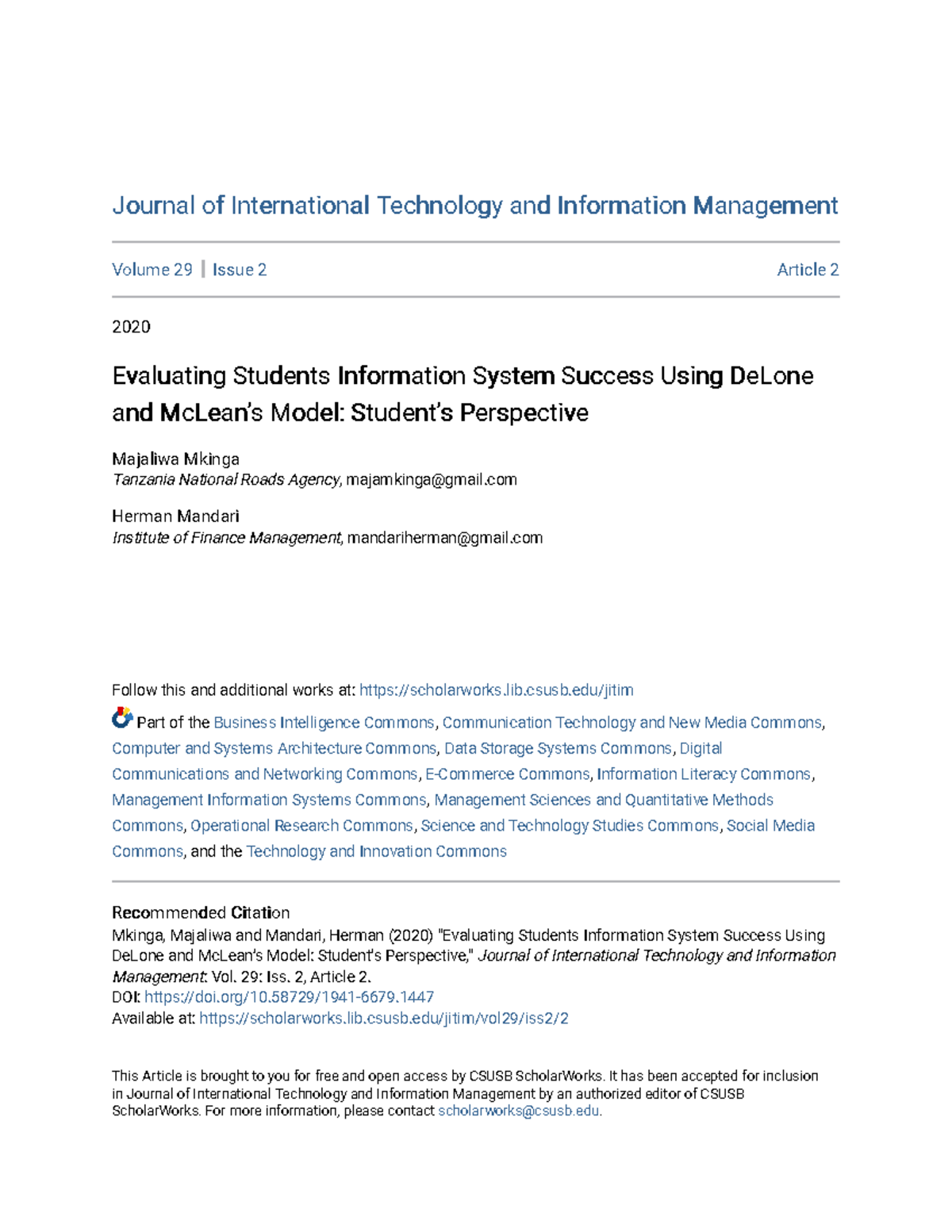 Evaluating students information system success lib csusb jitim part