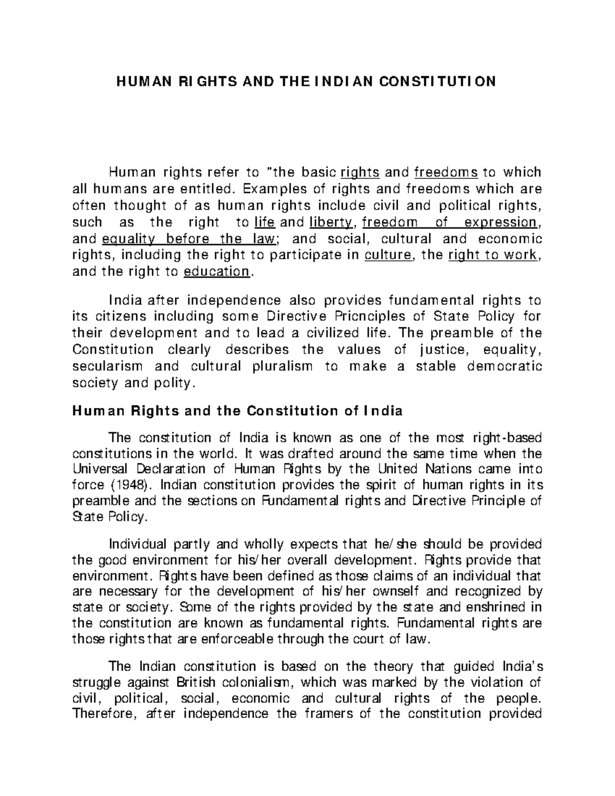 Human Rights AND THE Indian Constitution - H UM AN RI GH TS AN D TH E I ...