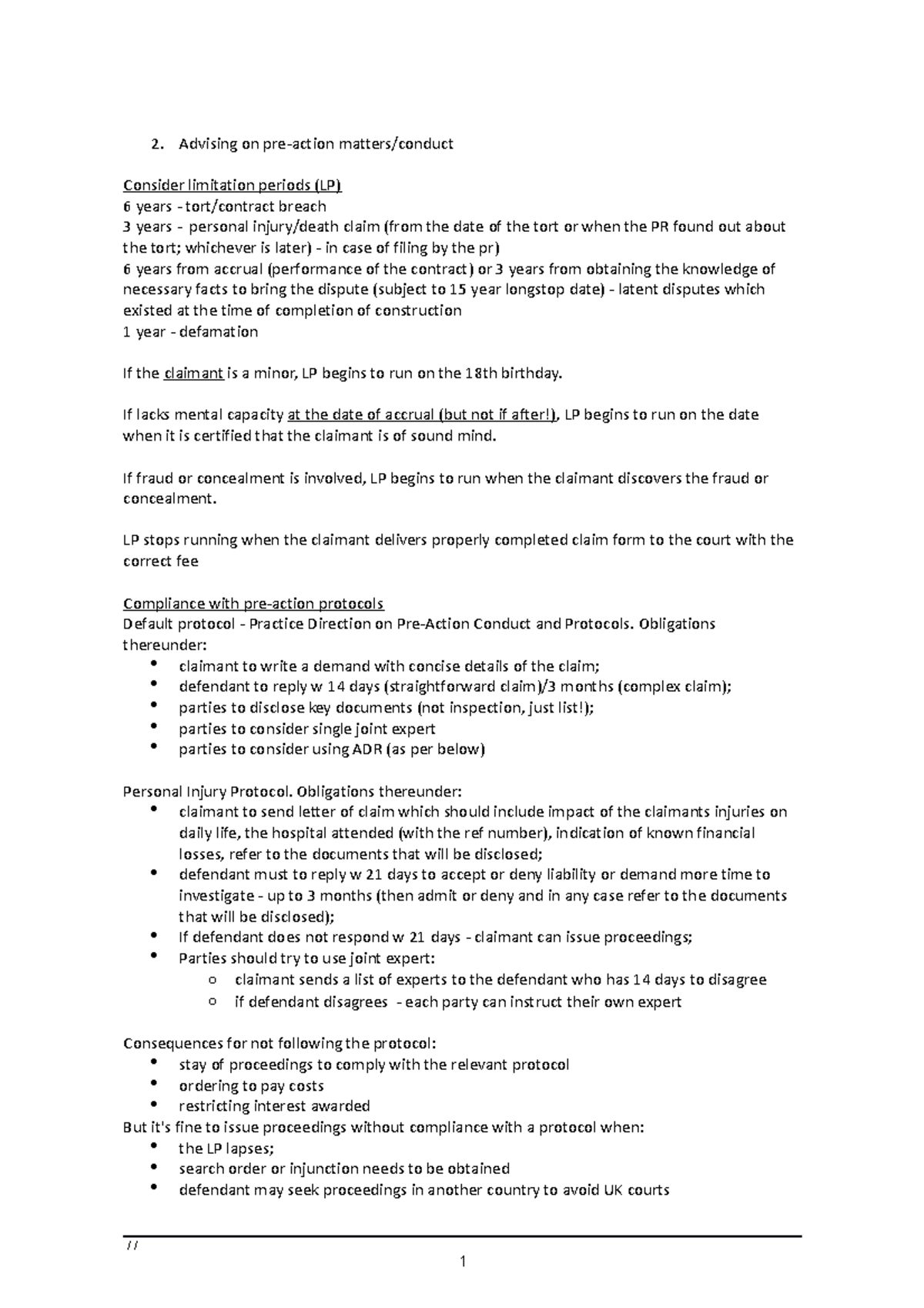 Advising on preaction matters conduct Advising on preaction matters