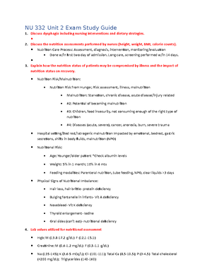 Nutrition 332 Unit 1 Exam Study Guide - NU 332 Unit 1 Exam Study Guide ...