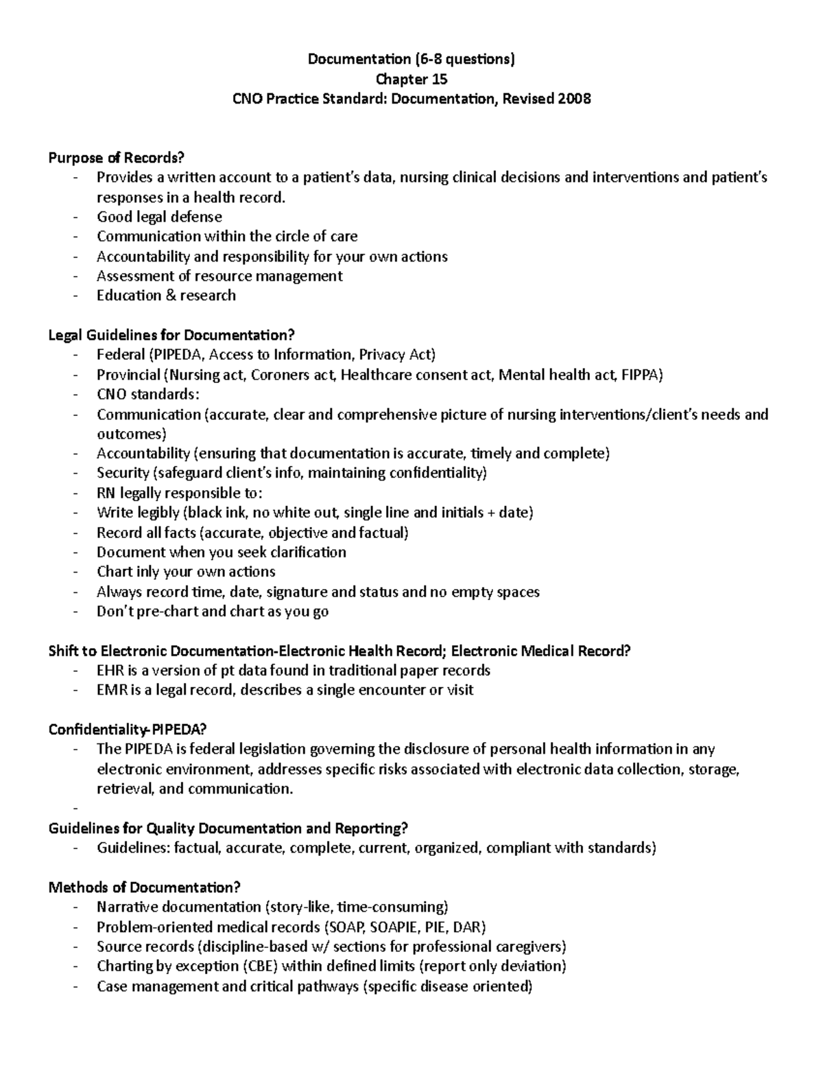 Documentation - Lecture notes 1 - Documentaion (6-8 quesions) Chapter ...