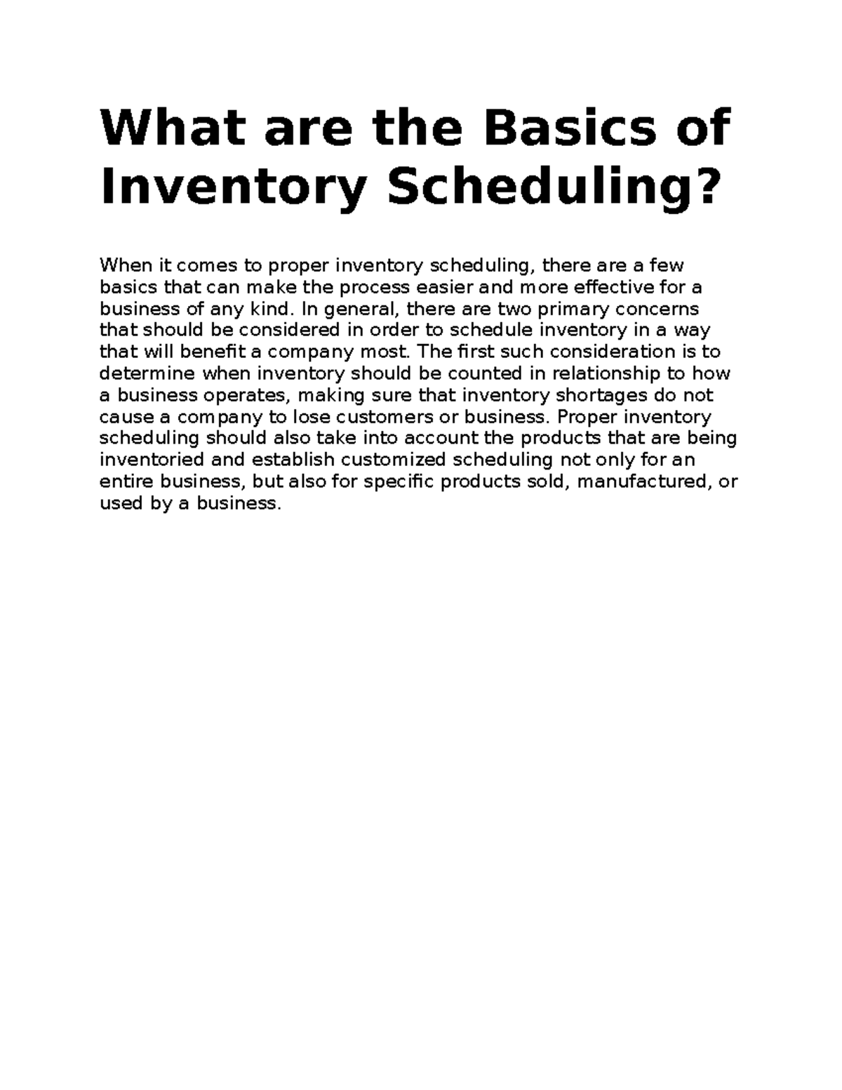 Sched - What are the Basics of Inventory Scheduling? When it comes to