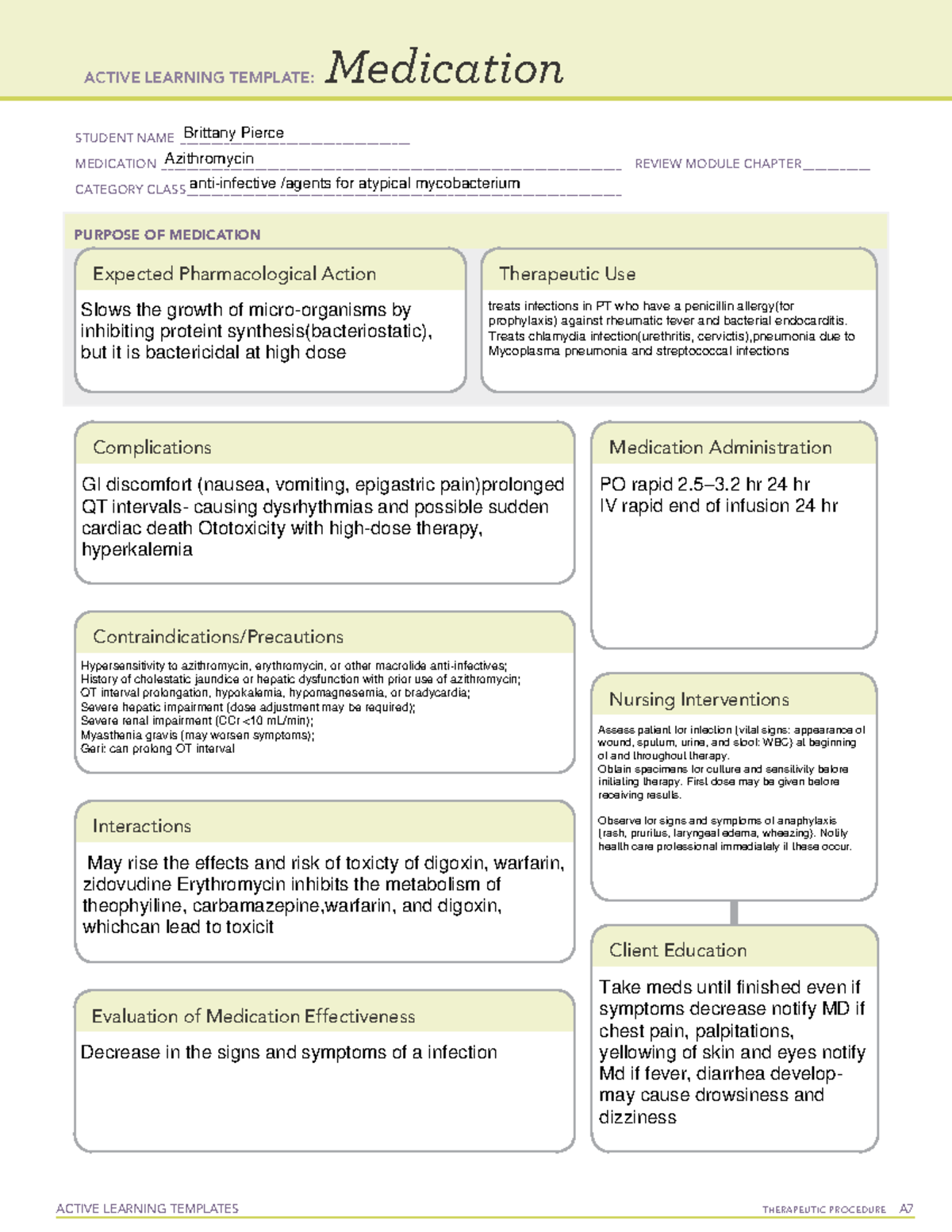 Active Learning Template medication azithro Ped4022 Studocu