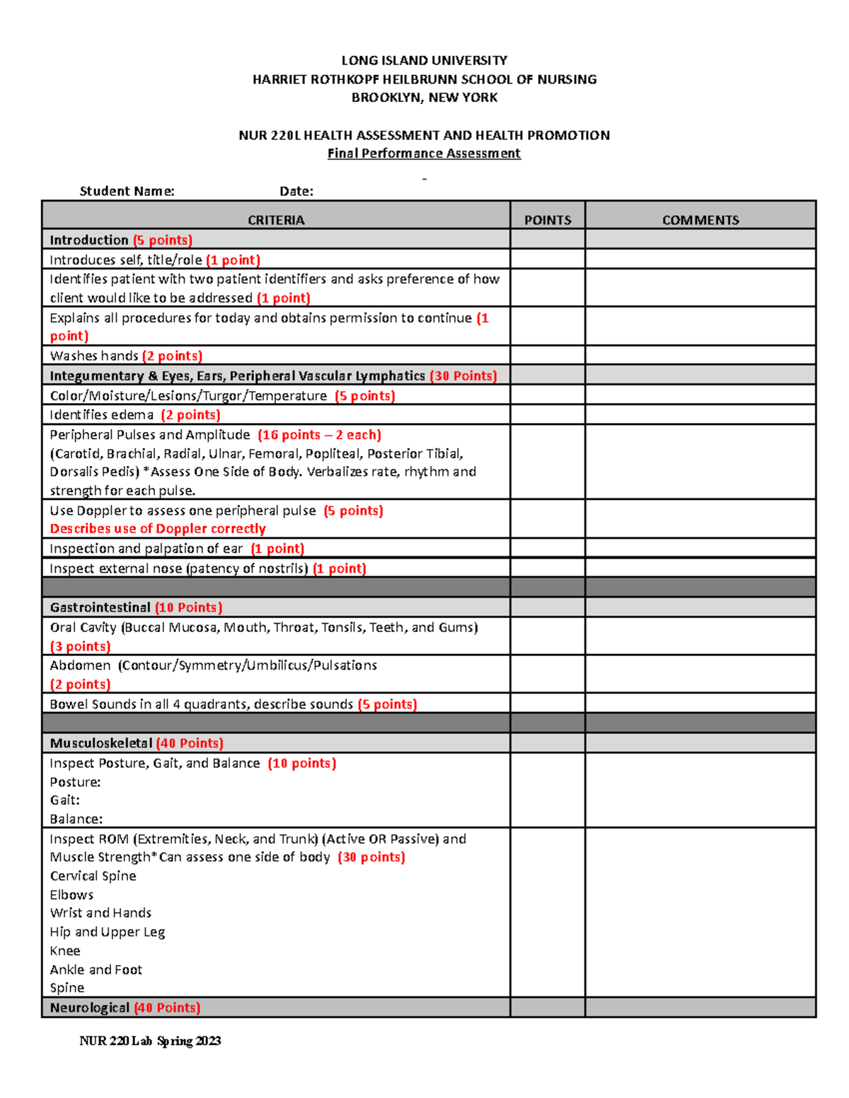 Fall 2023 NUR 220 L Final Performance Assessment Student Version - LONG ...