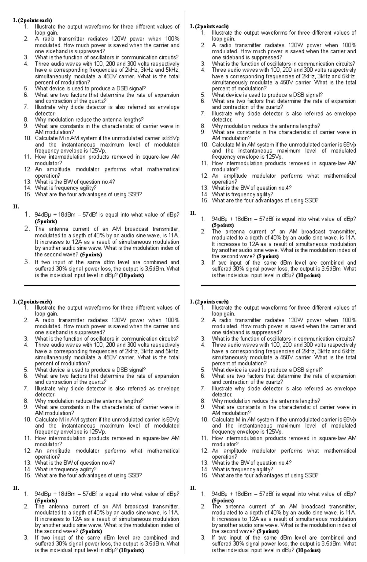 Comm1 q2 summer 2010-11 - I. (2 points each) 1. Illustrate the output ...