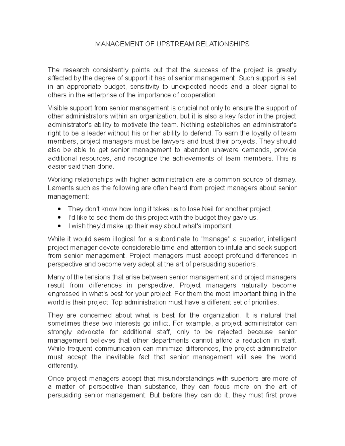 MANAGEMENT OF UPSTREAM RELATIONSHIPS - Such support is set in an ...