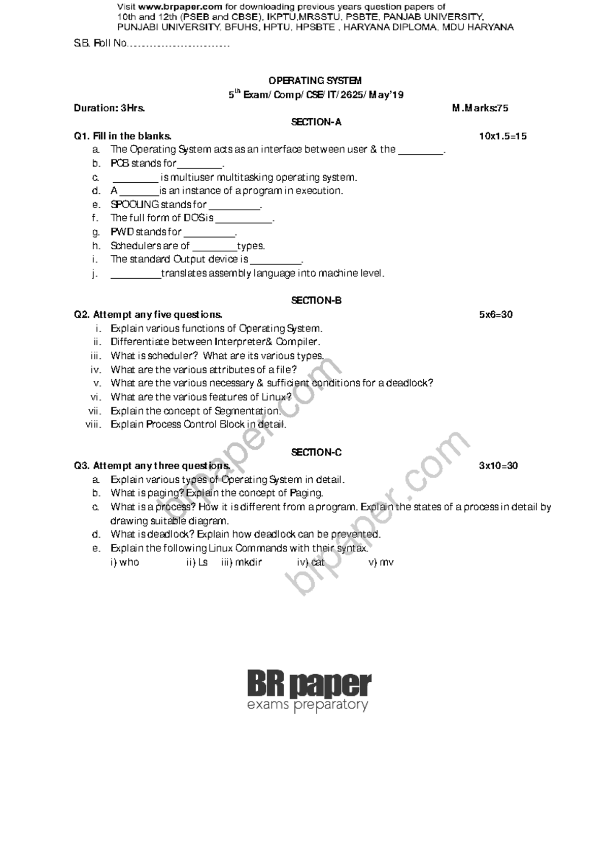 OS(5TH)May19 - Model paper - S. Roll No ...
