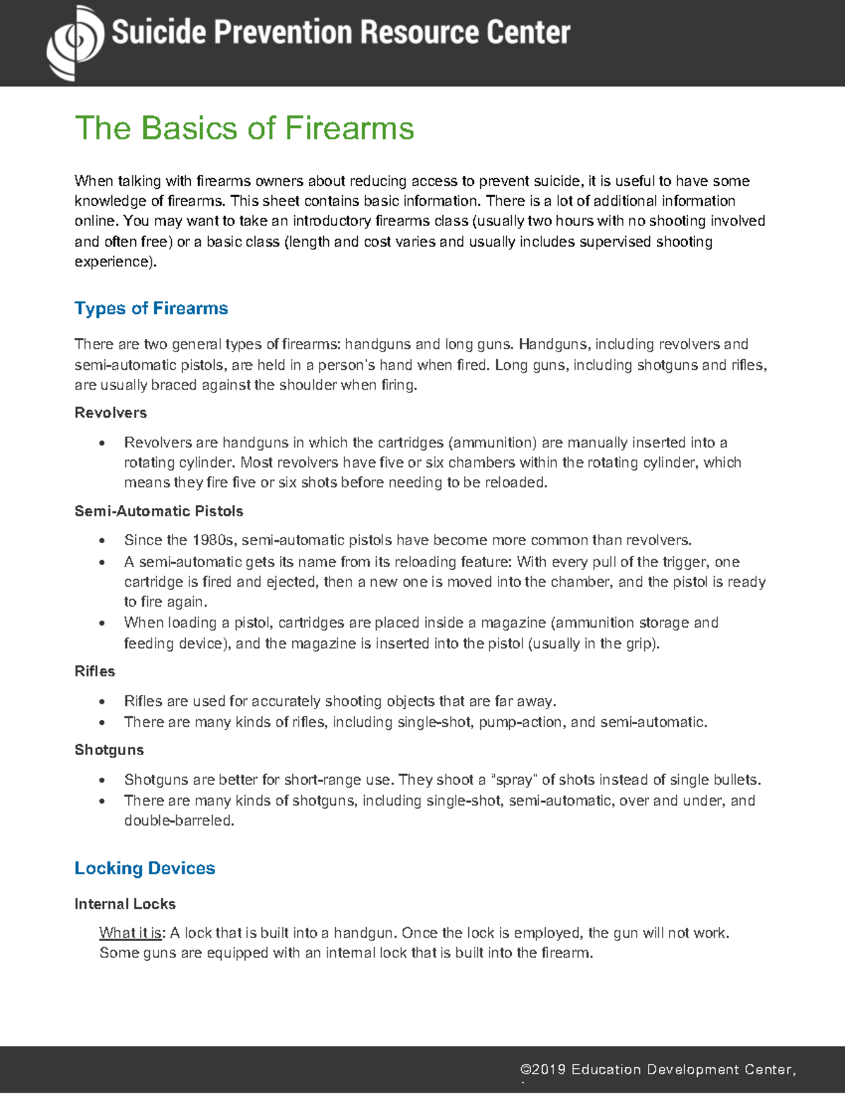 Handout-The Basics Of Firearms - 1 ©2019 Educat ion Development Center ...