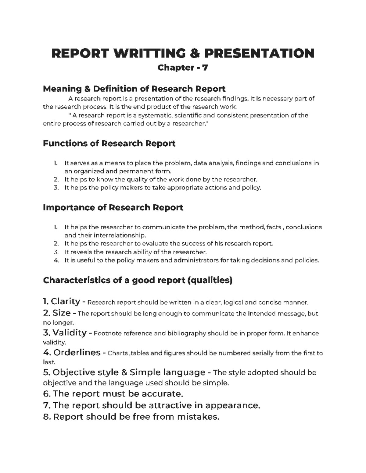 Report Writting & Prersentation - Business Research Methods - - Studocu