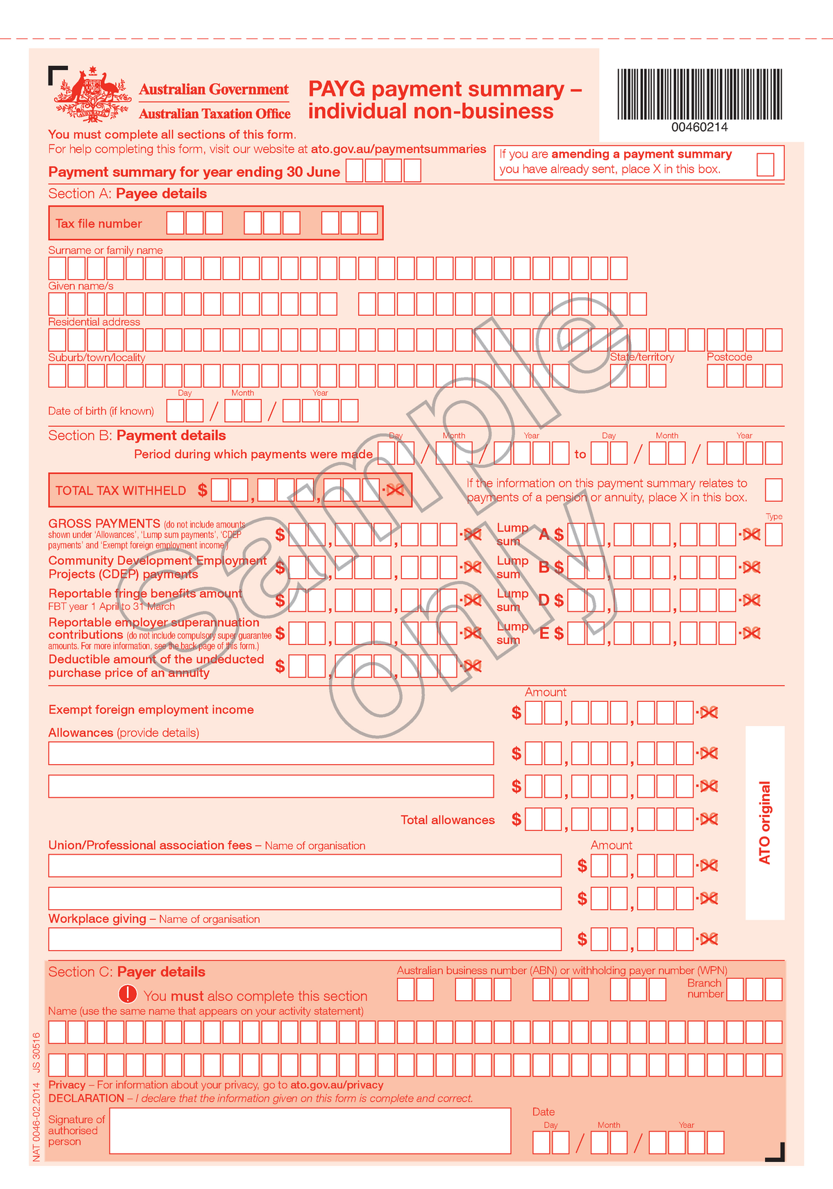 PAYG Payment Summary Individual Non business NAT 0046 02 JS 30516 