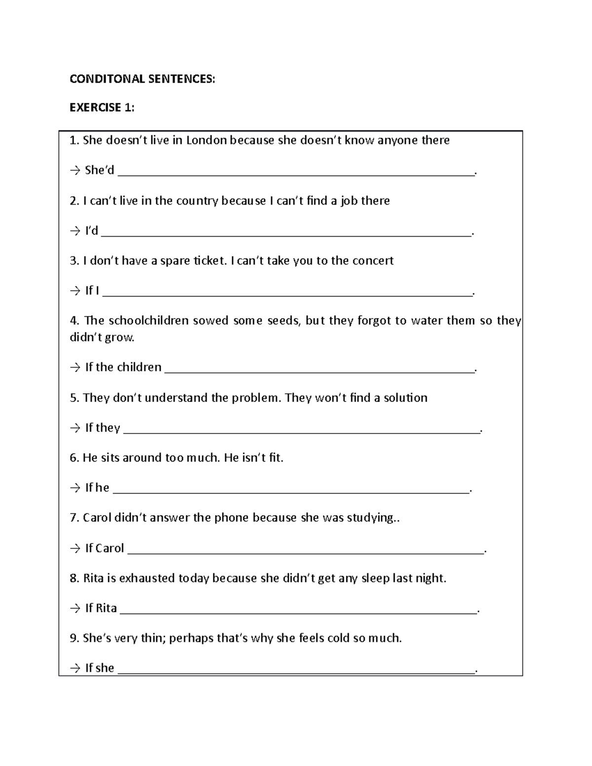 Conditonal Sentences - conditional sentence - CONDITONAL SENTENCES ...