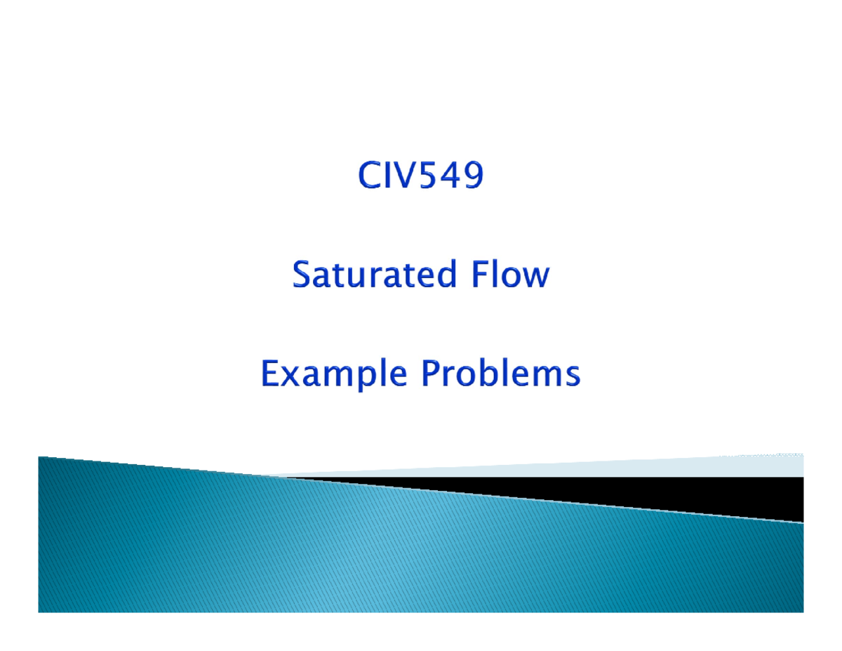 Saturated Flow Class Example Problems - CIV549H1 - A point in a ...