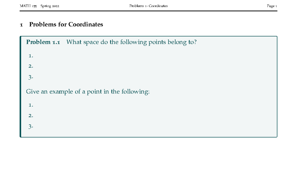 Introduction to Coordinates Practice Problem Set - 1 Problems for ...