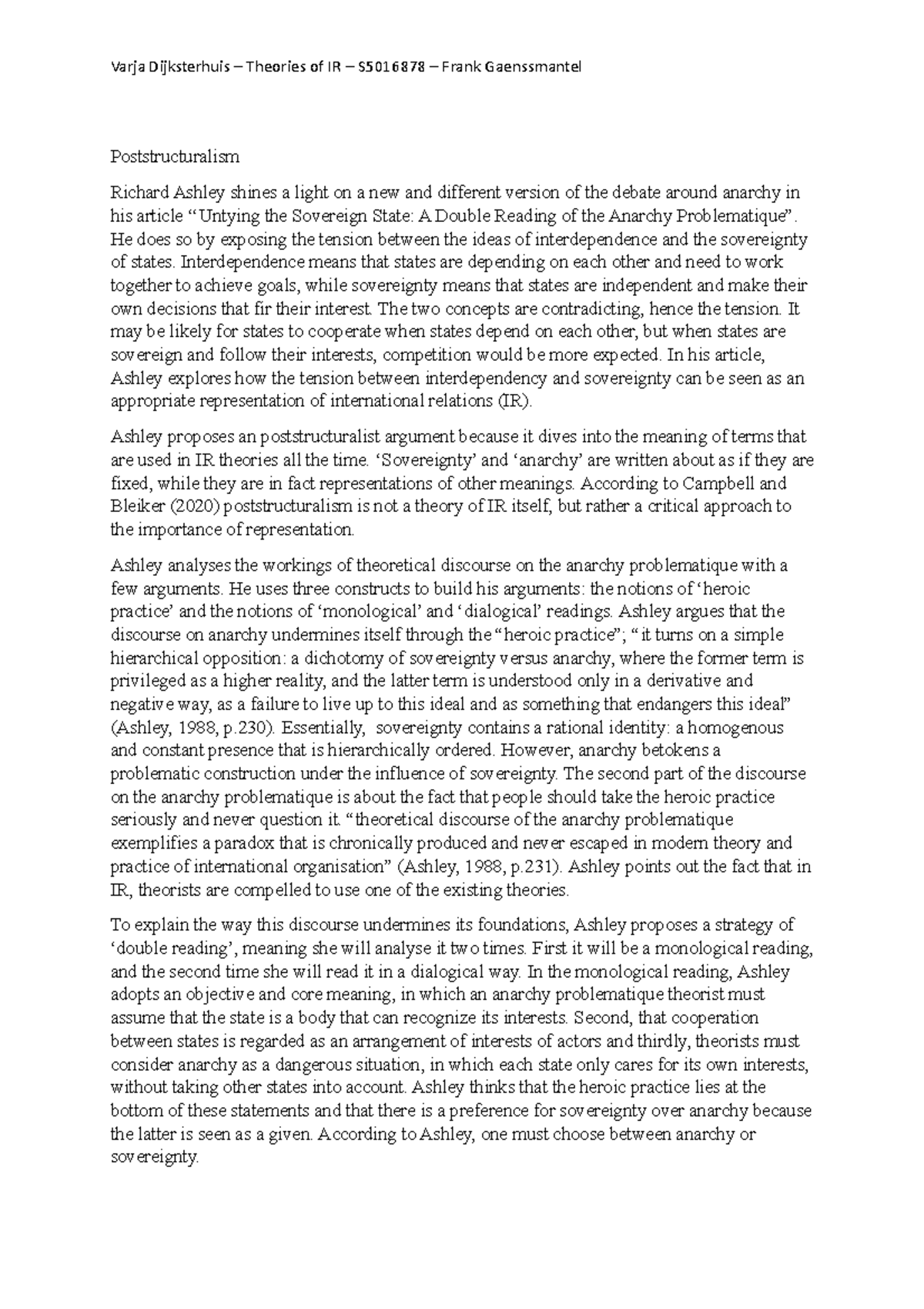 TIR poststructuralism Varja Varja Dijksterhuis Theories of IR