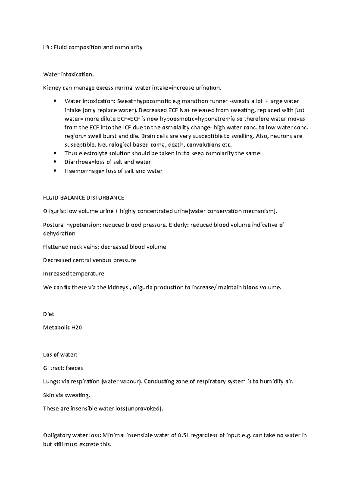 L9 renal - Fluid composition and osmolarity - L9 : Fluid composition ...