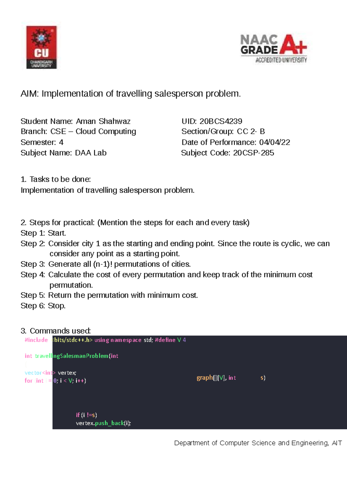 Design+and+analysis+of+algorithms+lab+2 - Department of Computer ...