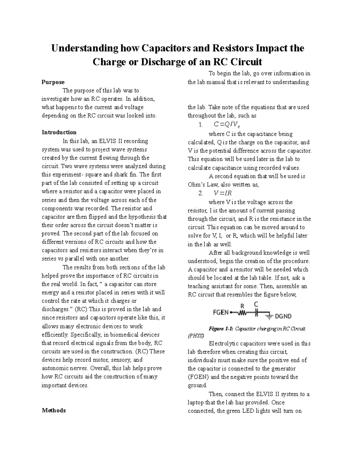 PHYS LR 3120 - Lab Report. - Understanding how Capacitors and Resistors ...