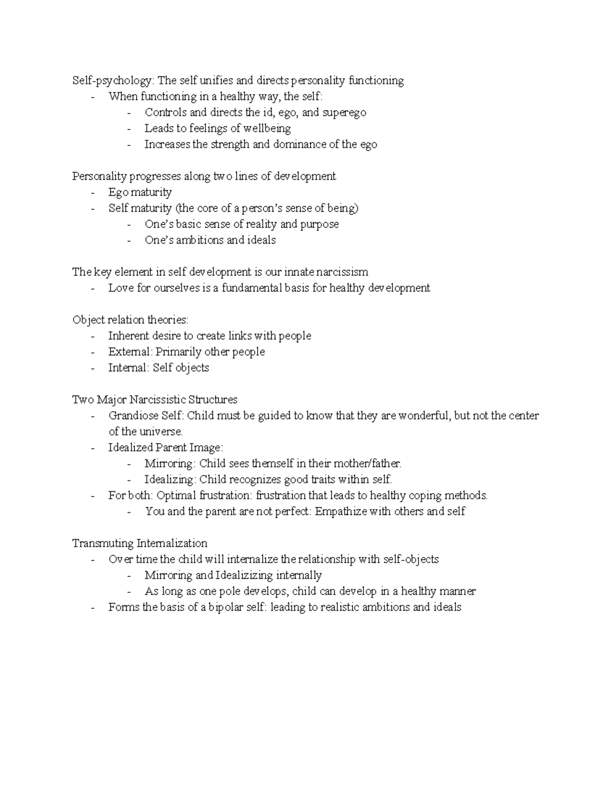 9 29 22 Heinz Kohut Selfpsychology The self unifies and directs