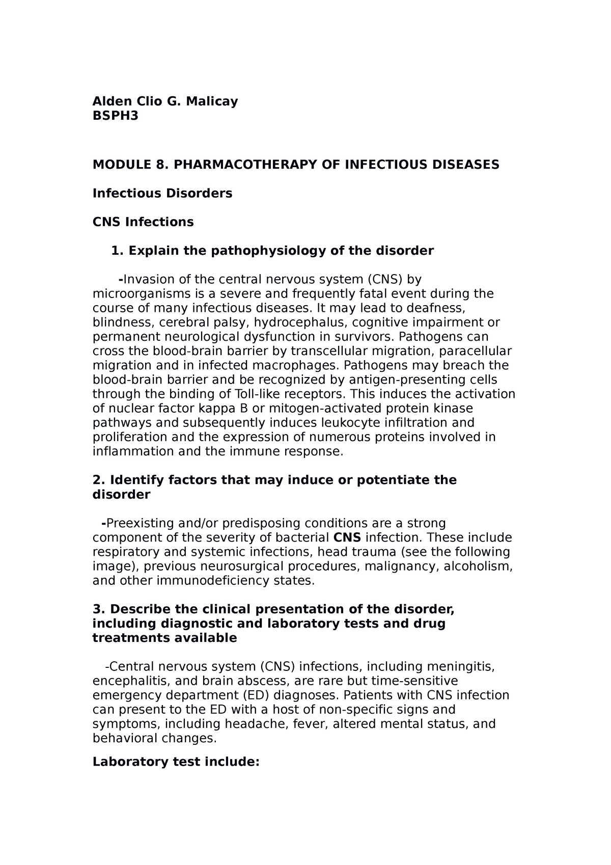 Module 8. Pharmacotherapy OF Infectious Diseases - Alden Clio G ...