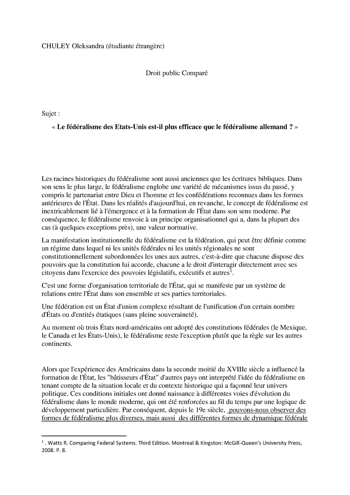 Droit Public Compare Le Federalisme Des Etats Unis Est Il Plus Efficace Que Le Federalisme Studocu