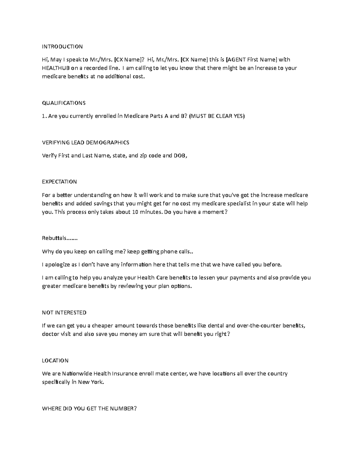 Medicare script - asdasdasfdsadfsdfsdf - INTRODUCTIONHi, May I speak to ...