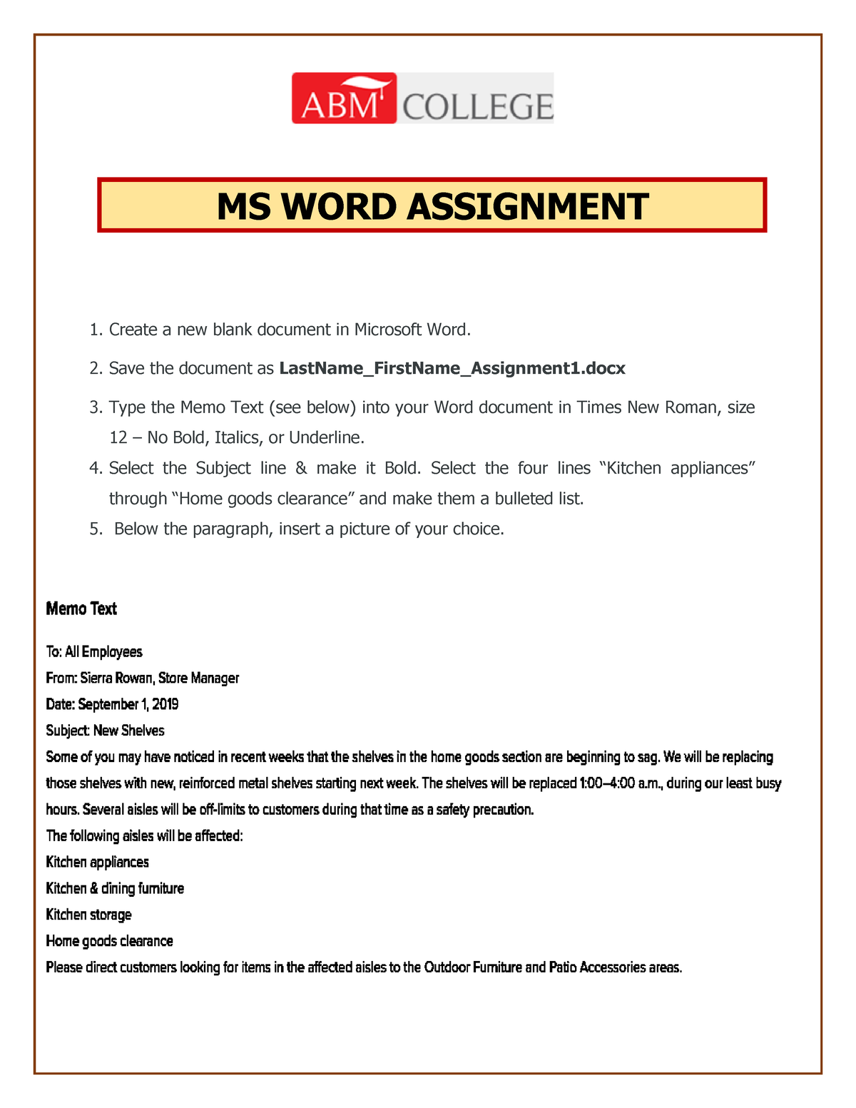 ms word new assignment