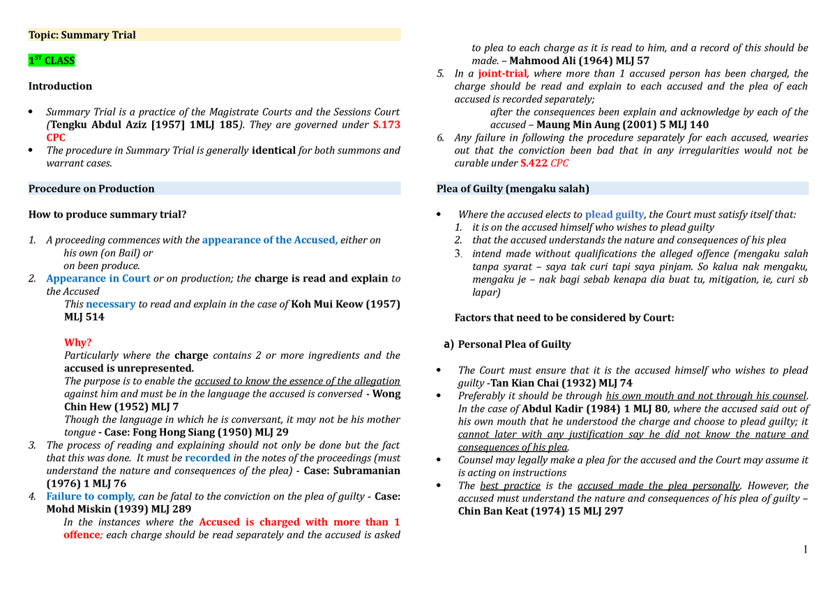 Difference Between Summary Trial And Regular Trial