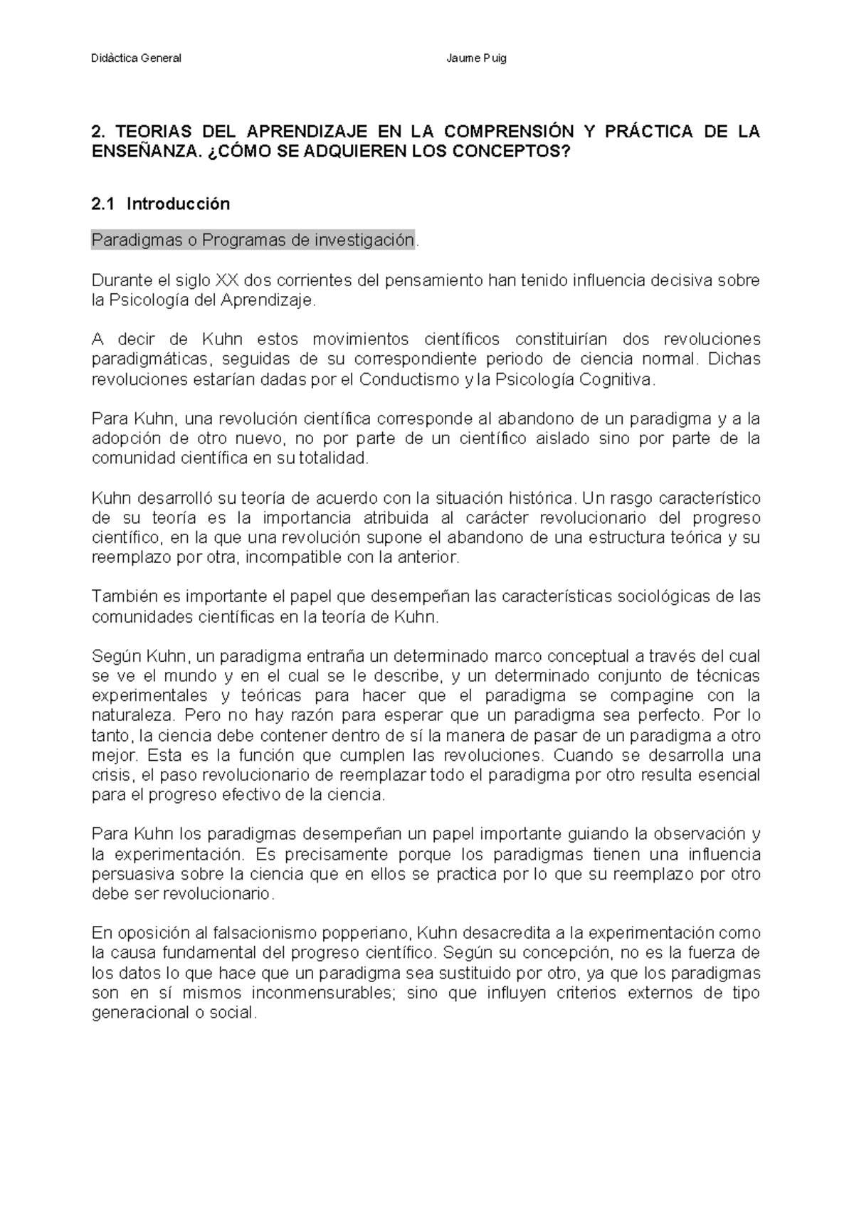 Tema2 2 - eddsskj - 2. TEORIAS DEL APRENDIZAJE EN LA COMPRENSIÓN Y ...