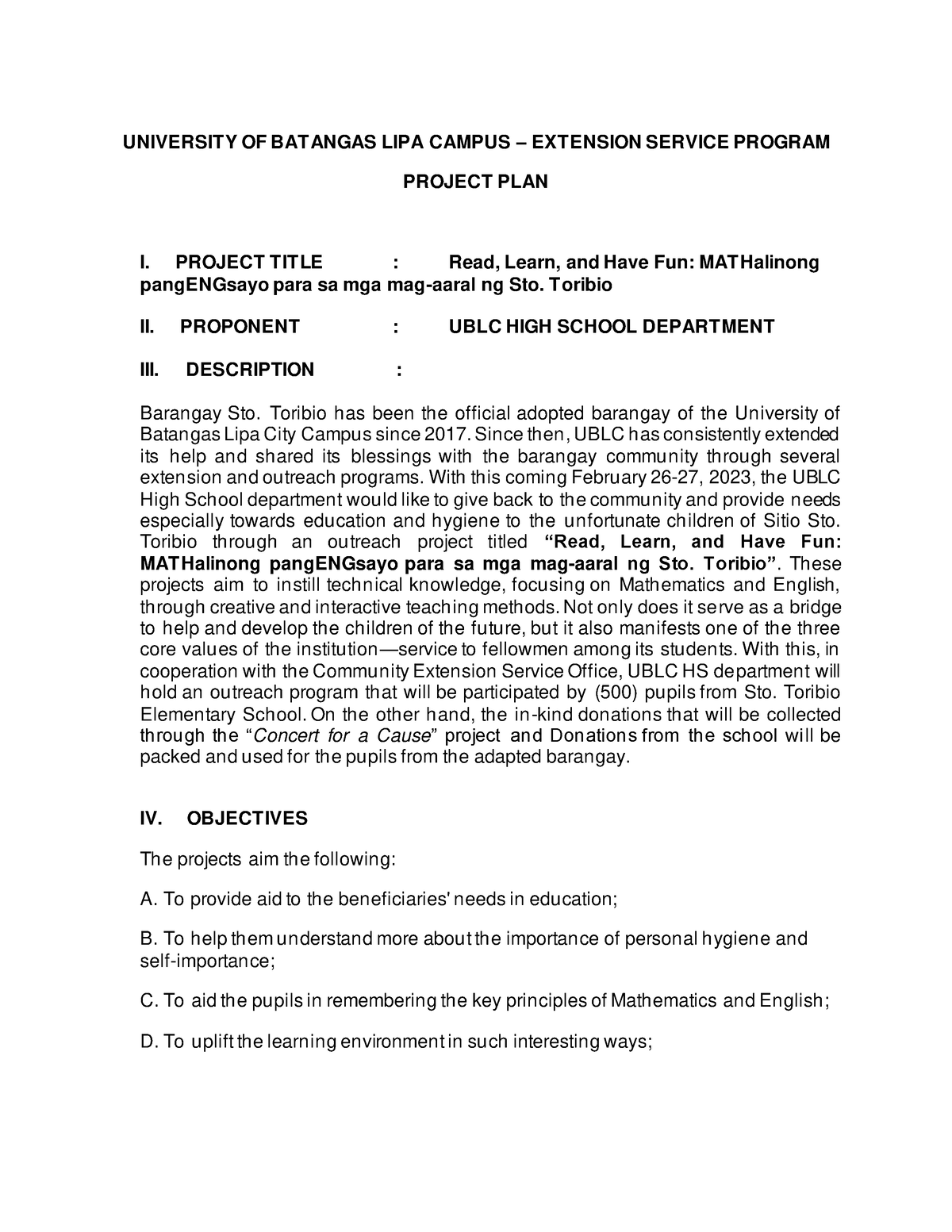 EAPP- Project-PLAN-G1 - UNIVERSITY OF BATANGAS LIPA CAMPUS – EXTENSION ...