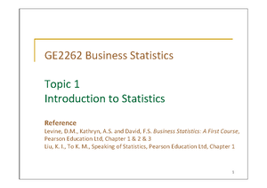 GE2262 Assignment 1 Questions - 1 - GE2262 Business Statistics, 2024/ ...