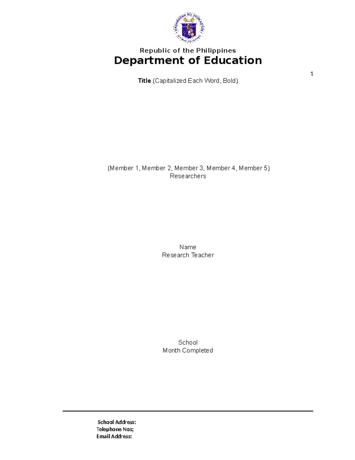 PR2 - Department of Education 1 Title (Capitalized Each Word, Bold ...