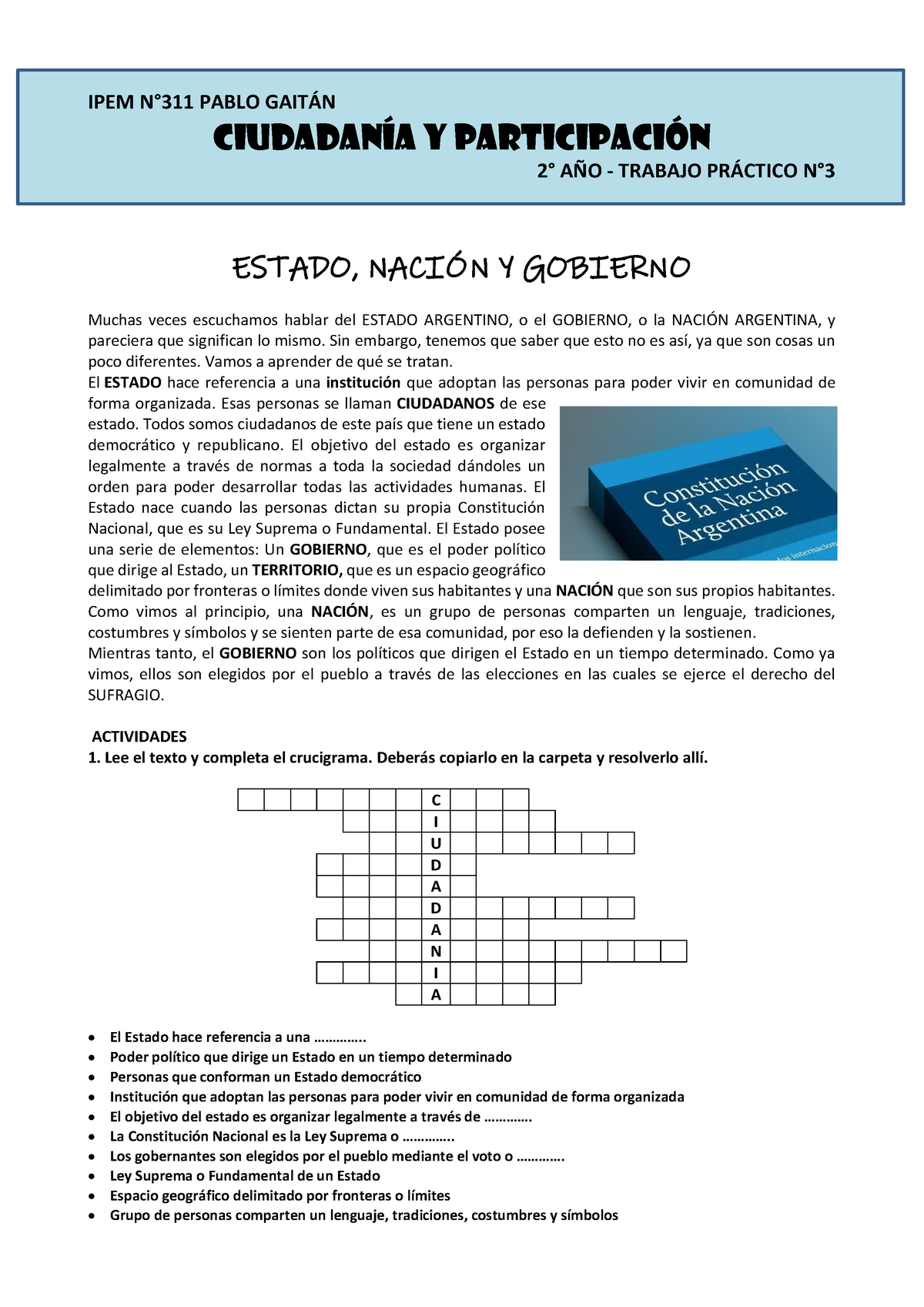 TP 3 311 2°B Trabajo práctico para secundaria Teoría de la