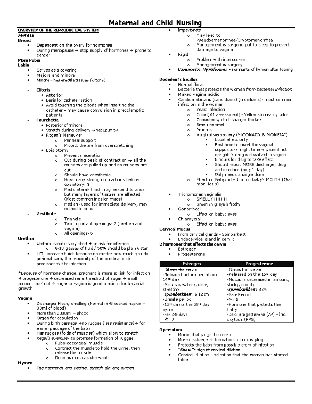 Maternal and Child Nursing - OVERVIEW OF THE REPRODUCTIVE SYSTEM FEMALE ...