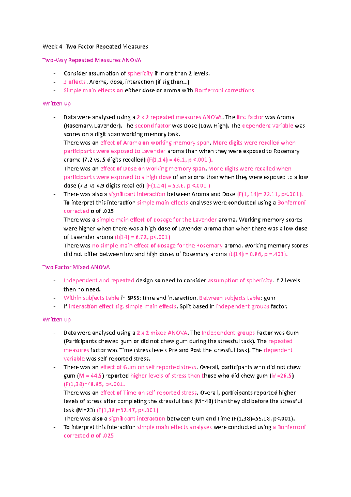 Week 4- Two Way Repeated and Mixed - Week 4- Two Factor Repeated ...